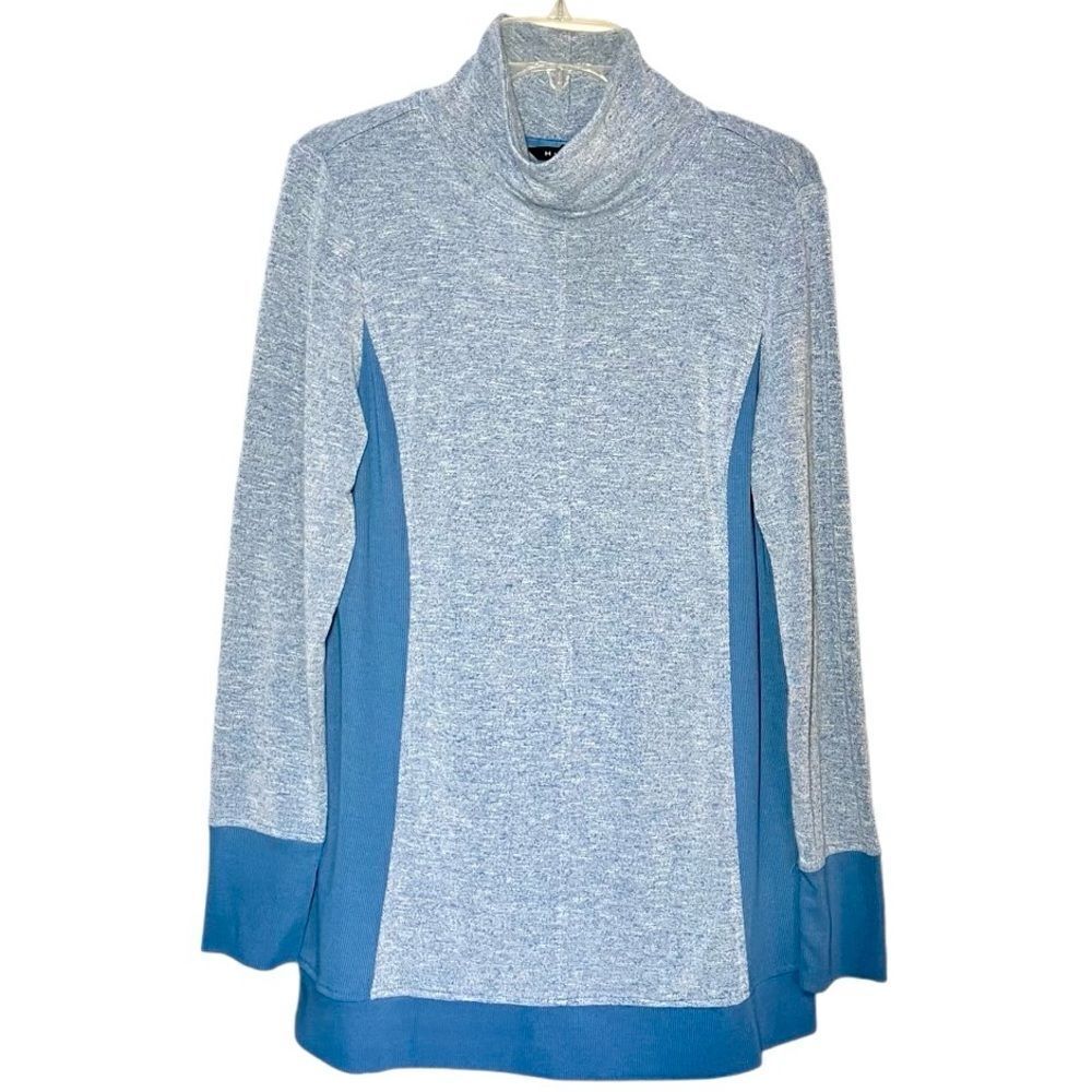 H by Halston Funnel Neck Knit Top in Blue/Blue Heather Women’s S